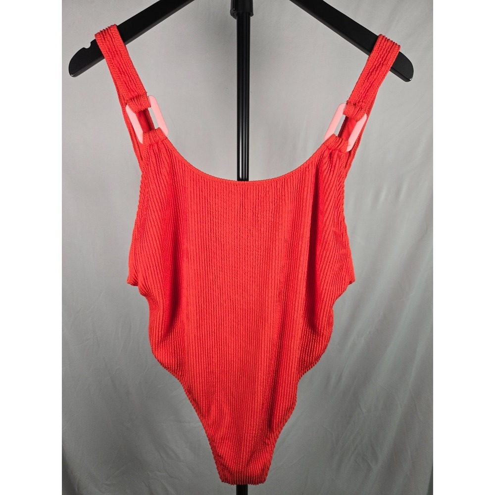 Aerie Scoop Ribbed Full Coverage One Piece Swimsuit Size L NWT Orange Flare